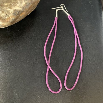 Handmade Sterling Silver Heishi Beads Earrings with Purple Sugilite | 5" | 13501