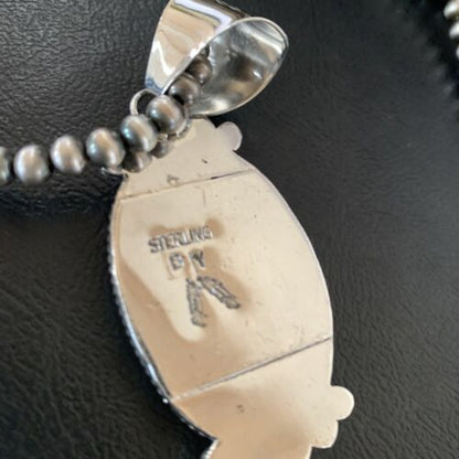Native American Navajo Blue Lapis Pendant Necklace | Sterling Silver | Authentic Handmade | 11678 - Masha USA
