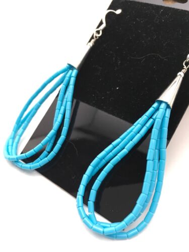 Liquid Silver Heishi Dangle Earrings | Blue Turquoise | Sterling Silver | 3-Strand | 2.5" | 4371