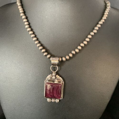 Navajo Purple Spiny Necklace Pendant | Sterling Silver | Authentic Native American Handmade | 13627