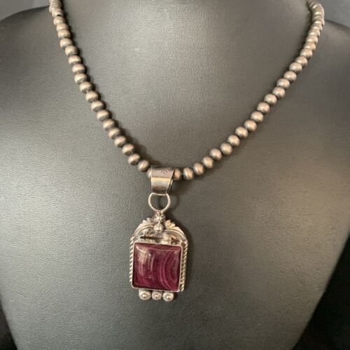 Navajo Purple Spiny Necklace Pendant | Sterling Silver | Authentic Native American Handmade | 13627