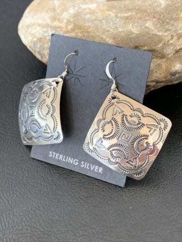 Southwestern Women's Navajo Stamped Earrings | Sterling Silver | Authentic Native American Handmade | 1663