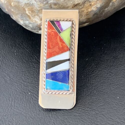 Men's Navajo Turquoise Money Clip | Sterling Silver Inlay | Authentic Native American Handmade | 11729