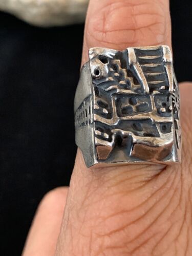 Native American Pueblo Cast Sterling Silver Ring | Sz 14 | 13482