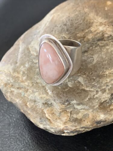 Navajo Old Pawn Pink Rose Quartz Ring | Sterling Silver | Sz 6 | Authentic Native American Handmade | 10834