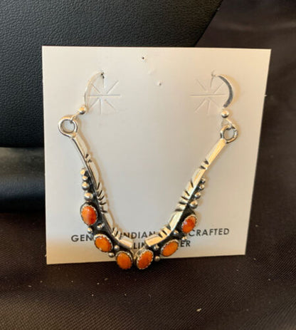 Navajo Red Spiny Oyster Necklace & Earrings Set | Sterling Silver | Native American Handmade | 2111