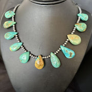 Southwestern Navajo Pearls Necklace | Sterling Silver | Blue Turquoise Teardrop | 14300