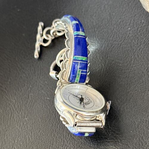 Authentic Navajo Blue Lapis & Opal Inlay Wristwatch | Sterling Silver Tips | Native American Jewelry | 14394