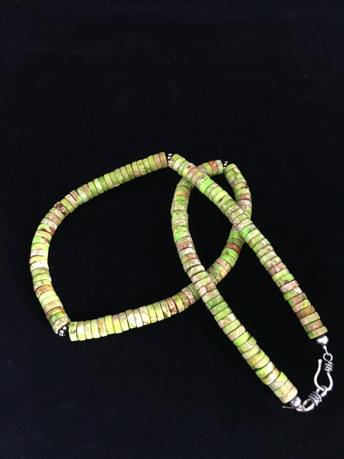 Navajo Green Gaspeite Heishi Necklace | Sterling Silver | 20" | Authentic Native American Handmade | 1734