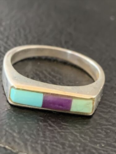 Navajo Blue Lapis Turquoise Purple Spiny Oyster Inlay Ring | Sz 7 | Authentic Native American Handmade | 11142
