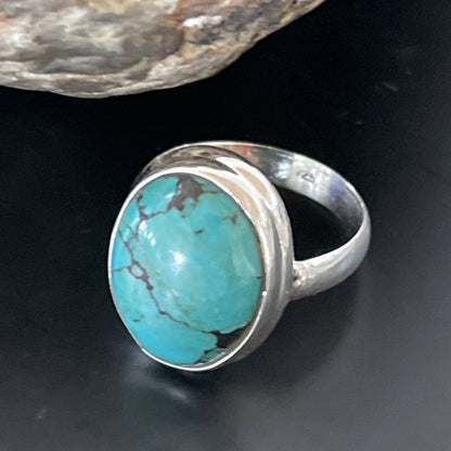 Navajo Spiderweb Blue Turquoise Ring | Sterling Silver | Sz 6.5 | Authentic Native American Handmade | 11442