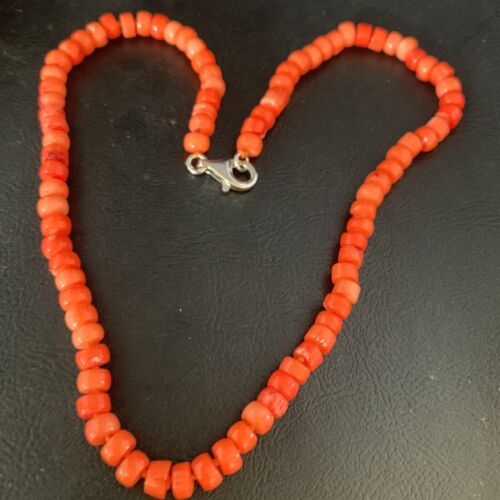 Women's Navajo | Orange Bamboo Coral | 6mm Bead | Sterling Silver | Necklace 17" | Handmade | 13525