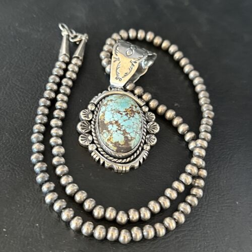 Navajo Blue Golden Hills Pendant Necklace | Sterling Silver | Authentic Native American Handmade | 14351