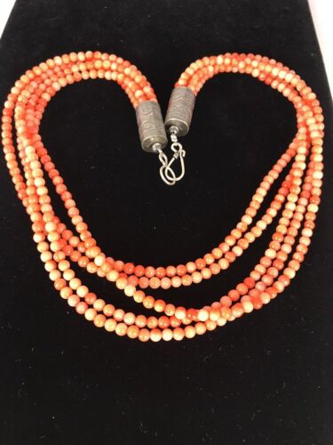 Navajo Angel Skin Bamboo Coral Necklace | Sterling Silver | Southwestern | 3167
