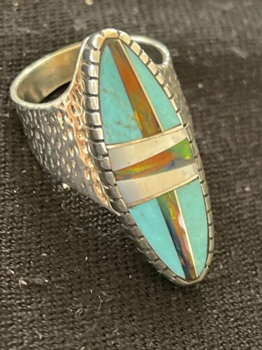 Navajo Multi-Color Opal & Turquoise Inlay Ring | Sterling Silver | Sz 7 | Authentic Native American Handmade | 1580