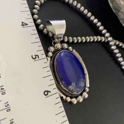 Native American Navajo Blue Lapis Pendant Necklace | Sterling Silver | Authentic Handmade | 11679 - Masha USA