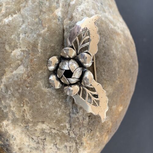 Vintage Navajo Sterling Silver Flower Leaf Pin Brooch | 1.65" | Authentic Native American Handmade | 1460