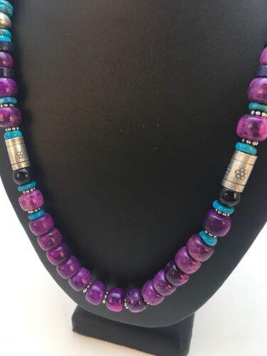 Navajo Purple Sugilite Turquoise Bead Necklace | Sterling Silver | Authentic Native American Handmade | 22" | 8913