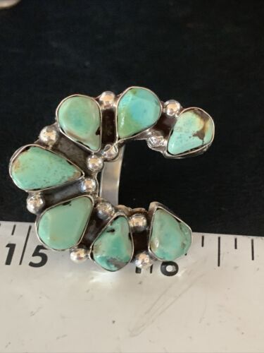 Navajo Green Turquoise Cluster Ring | Authentic Native American Sterling Silver | Multi-Stone | Sz 11 | 14092