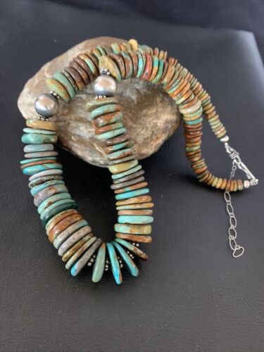 Navajo Blue Green Turquoise Necklace | Sterling Silver | Authentic Native American | 20" | 10216