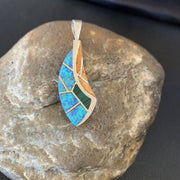 Navajo Spiny Blue Opal Inlay Pendant | Sterling Silver | Authentic Native American Handmade | 12476