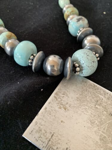 Sterling Silver Navajo Pearls Necklace | Dry Creek Turquoise Beads | Native American Handmade | 21" | 1386