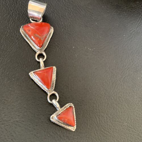 Navajo Red Coral Multi-Stone Necklace Pendant | Authentic Native American Sterling Silver | Multi-Stone | 13240