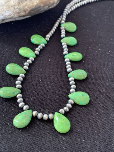 Navajo Green Mojave Turquoise Necklace | Sterling Silver | Authentic Native American Handmade | 01315