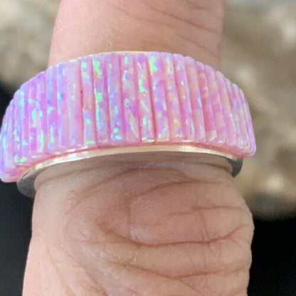 Navajo Pink Opal Inlay Band Ring | Sz 9 | Authentic Native American Handmade | 12412