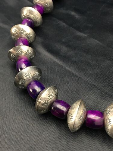 Navajo Sugilite Necklace | Sterling Silver Stamped Beads | 22" | Authentic Native American Handmade | 2702