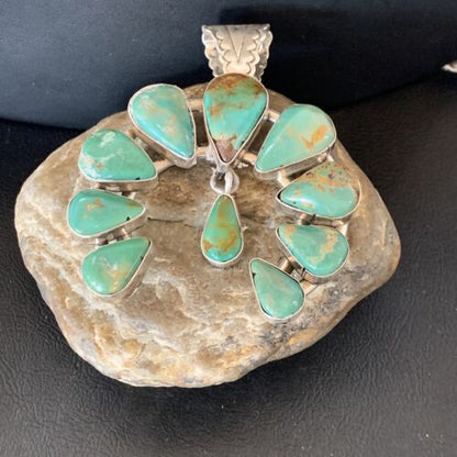 Navajo Green Royston Turquoise Pendant | Authentic Native American Sterling Silver | Naja | 12104 - Masha USA