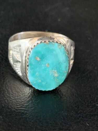 Southwestern Navajo Blue Kingman Turquoise Ring | Sterling Silver | Sz 12 | 14158