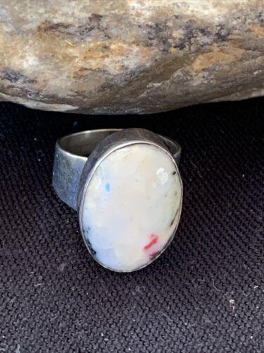 Southwestern Navajo White Black Cinnabrite Ring | Sterling Silver | Sz 7 | 1564