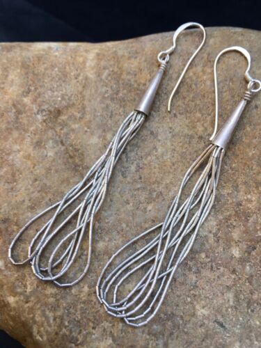 Native American Sterling Silver Chandelier Dangle Heishi Earrings | 2" | Authentic Handmade | 8982