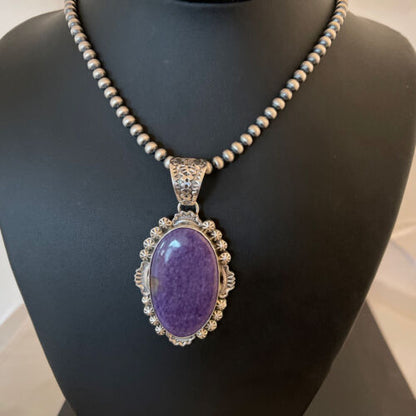 Southwestern Navajo Necklace | Sterling Silver Purple Charoite Pendant | Authentic Native American Handmade | 1353