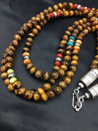 Southwestern Turquoise & Tiger's Eye Necklace | 3 Strand | Sterling Silver | 2616