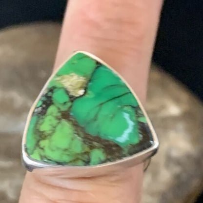 Navajo Green Mojave Turquoise Ring | Sterling Silver | Sz 8 | Authentic Native American Handmade | 14038