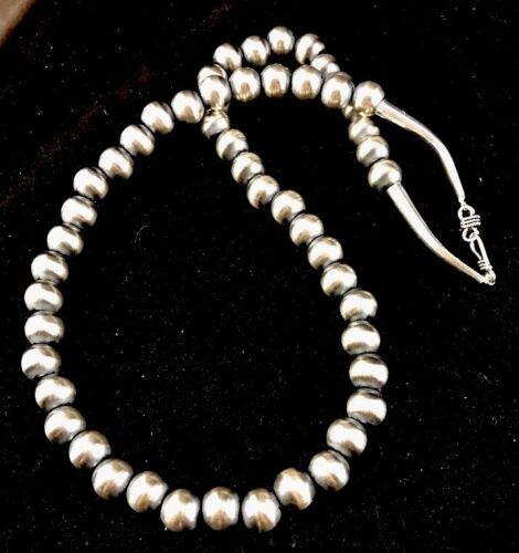 Native American Navajo Pearls 12 mm Sterling Silver Bead Necklace 22" Sale