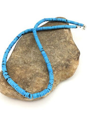 Navajo Blue Turquoise Heishi Bead Necklace | 20" | 6mm | Sterling Silver | Authentic Native American Handmade | 1341