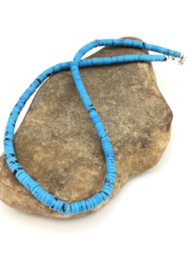 Navajo Blue Turquoise Heishi Bead Necklace | 20" | 6mm | Sterling Silver | Authentic Native American Handmade | 1341