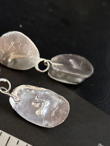 Navajo White Buffalo Turquoise Dangle Earrings | Sterling Silver | 2" | Authentic Native American Handmade | 14712
