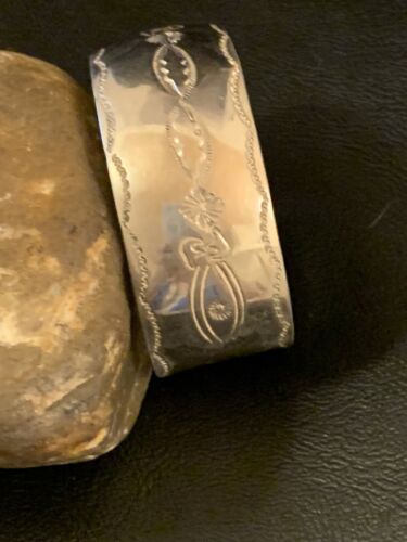 Native Old Pawn Navajo Sterling Silver Stamped Cuff Bracelet Hand 12824