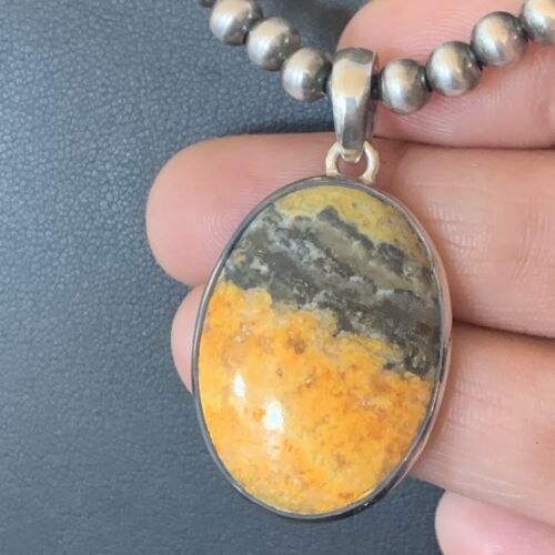 Navajo Bumblebee Jasper Pendant Necklace | Sterling Silver | Authentic Native American Handmade | 12731