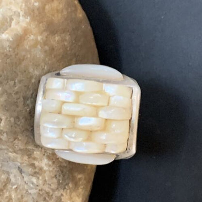 Native American White Mother of Pearl Inlay Ring | Navajo Sterling Silver | Sz 7 | 12863 - Masha USA