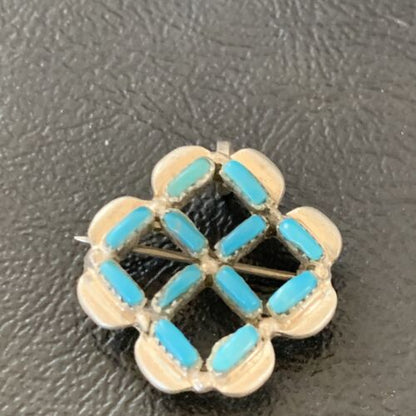 Zuni Blue Turquoise Pin Pendant | Sterling Silver | Authentic Native American Handmade | 12134