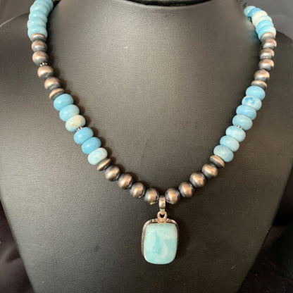 Men's Navajo Sterling Silver Necklace | Blue Larimar Pendant 10mm | Natural | 14003