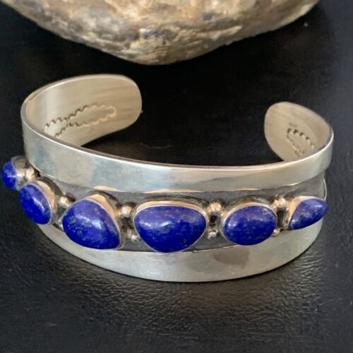 Native American Men's Navajo Blue Lapis Lazuli Cuff Bracelet | Sterling Silver | 14130