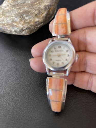 Authentic Navajo Orange Spiny Oyster Inlay Watch Tips | Sterling Silver | Native American Jewelry | 1555