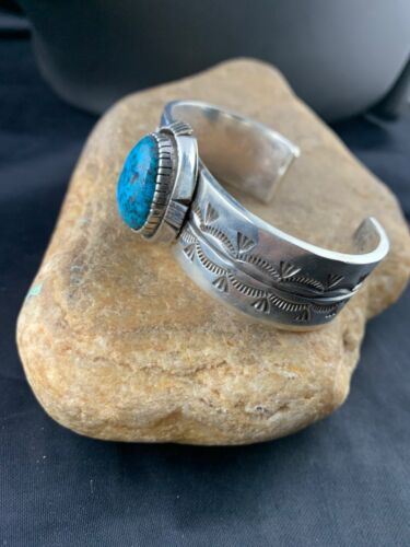 Native American Men's Blue Turquoise Bracelet | Navajo Sterling Silver | 3284