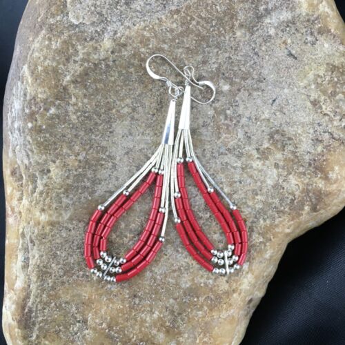 Liquid Silver Heishi Dangle Earrings | Apple Sponge Coral | Sterling Silver | 2.25" | 1981